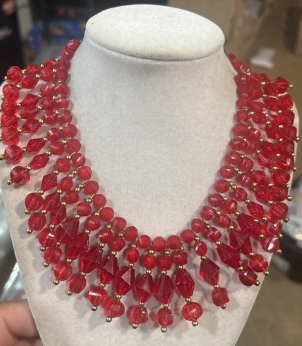 Vintage red plastic bib choker - vintage,